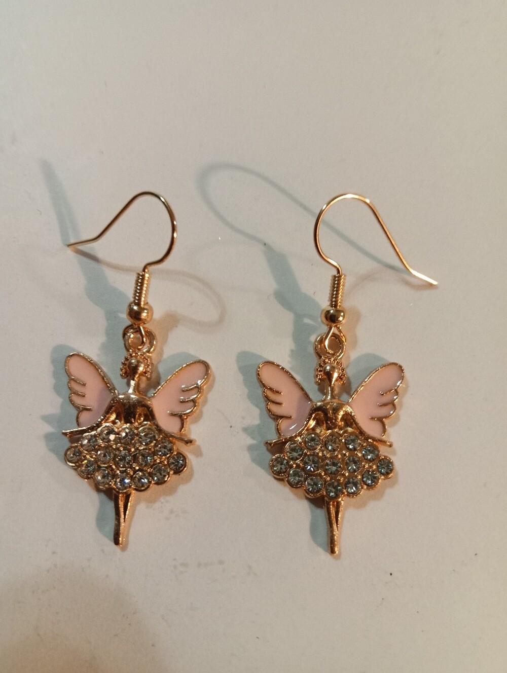 Gold-Tone Pink Fairy Drop Earrings with Crystal Accents